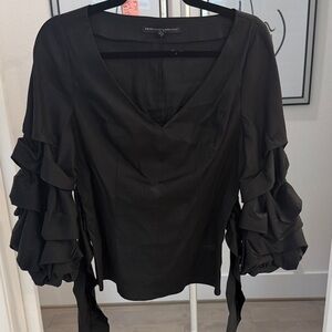 White House Black Market V-Neck Blouse with Ruffle Sleeves
